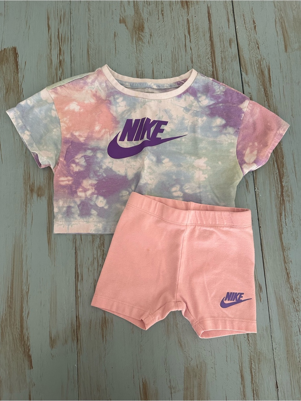 Nike Pastel Tie-Dye Crop Tee with Pink Bike Shorts